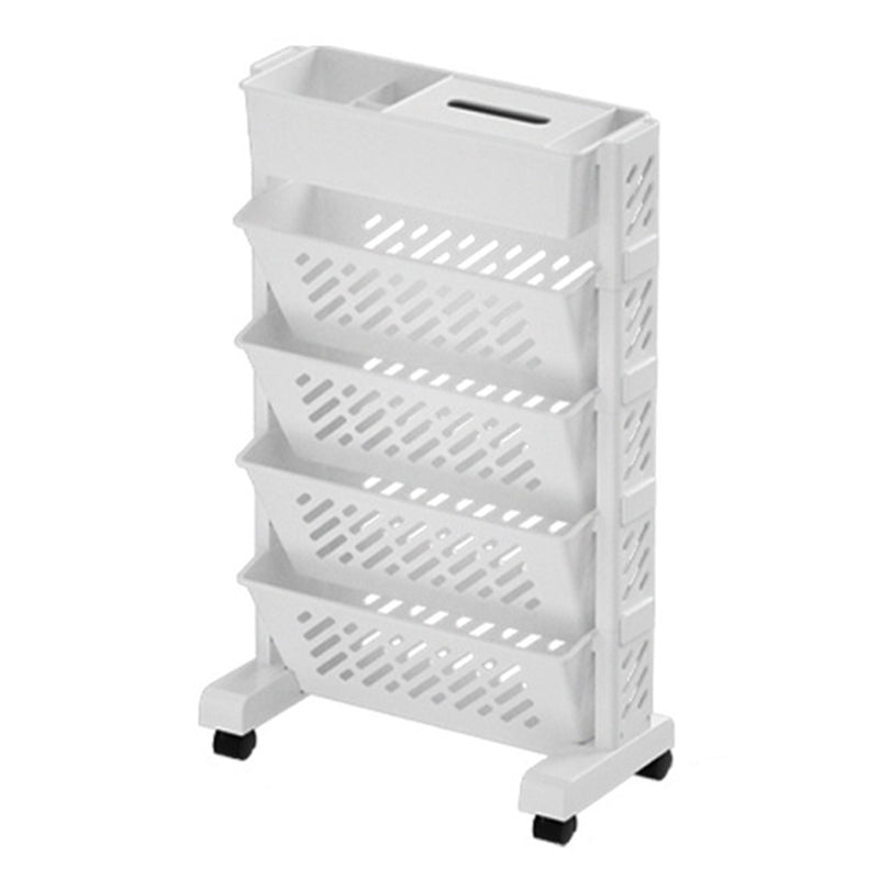 5-Tier Plastic Book Shelf with Wheels Tissue Box Design Hollow Storage Trolley 5-Tier Plastic Book Shelf with Wheels Tissue Box Design Hollow Storage Trolley